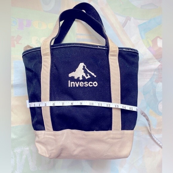 Lands End Vintage Beige & Blue Heavy Cotton Canvas Multipocketed Tote Bag - Picture 7 of 16